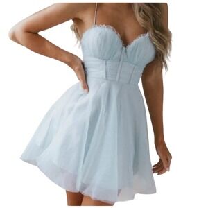 Selfie Leslie Light Blue Strapless Mini Dress